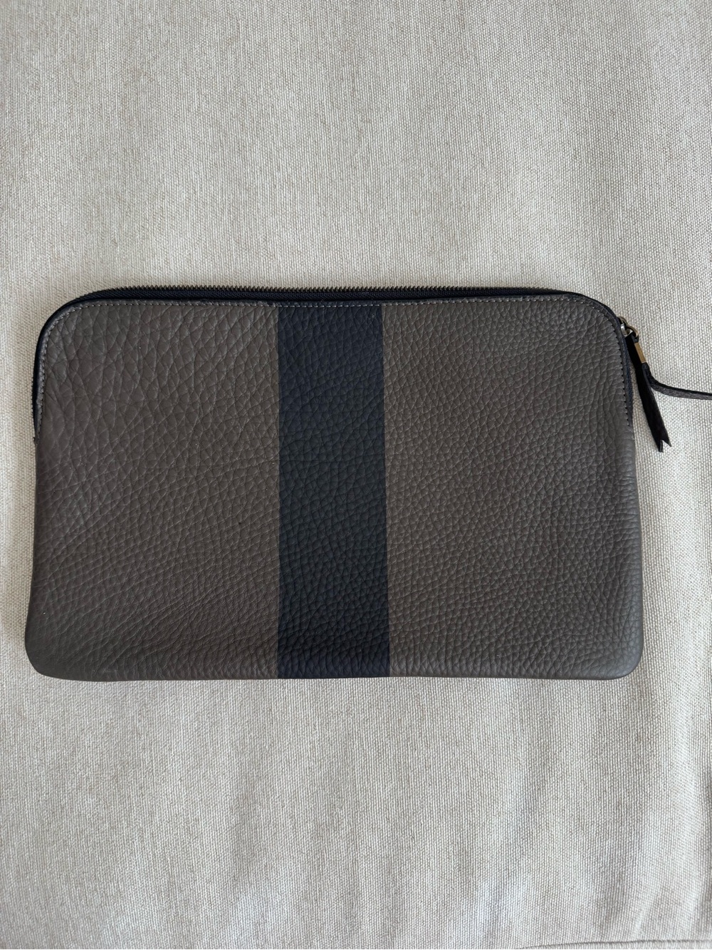 Madewell Leather Zip Pouch in Gray with Black Stripe